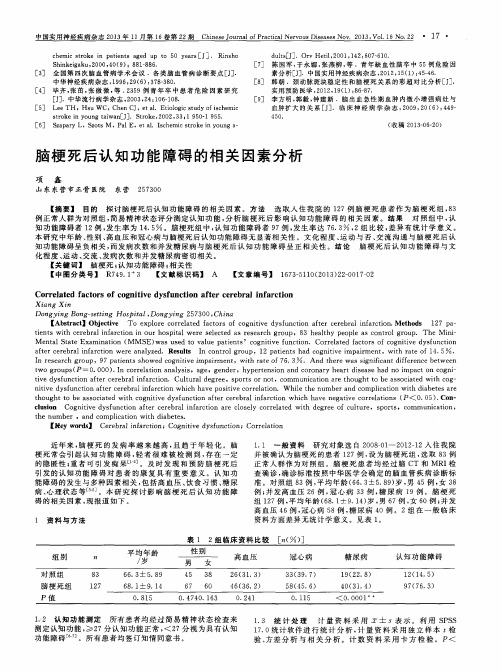 脑梗死后认知功能障碍的相关因素分析