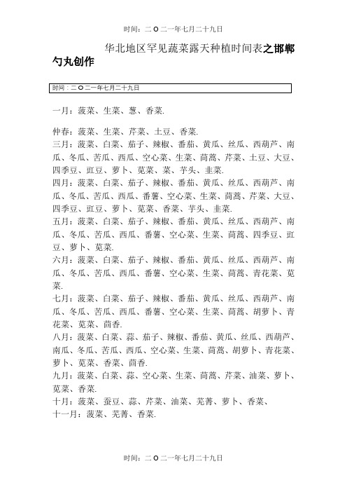 华北地区常见蔬菜露天种植时间表
