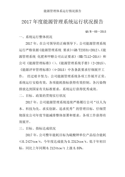能源管理体系运行情况报告