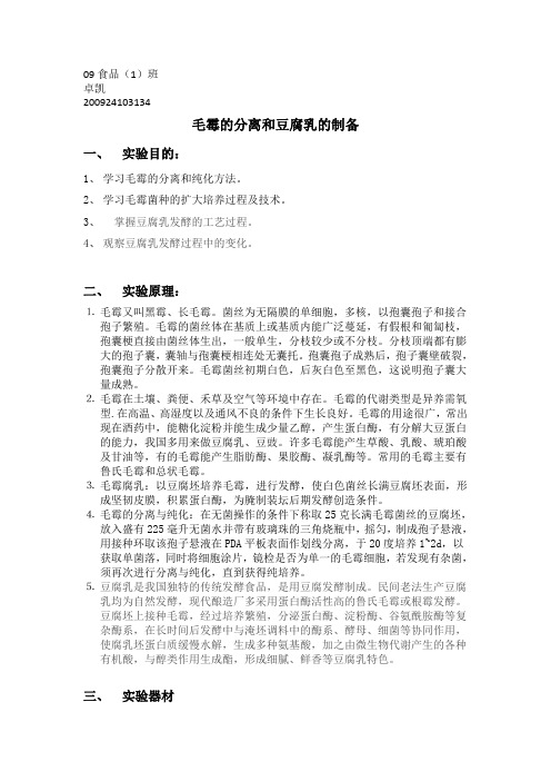 毛霉的分离和豆腐乳的制备
