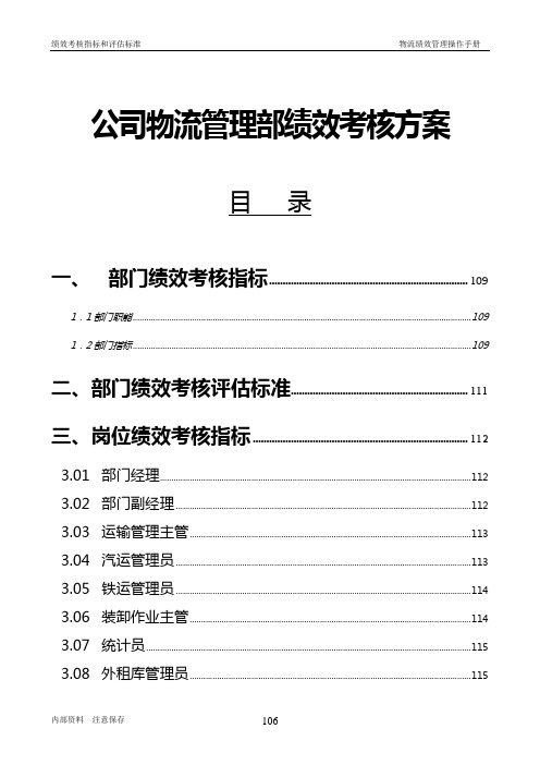 公司物流管理部绩效考核方案