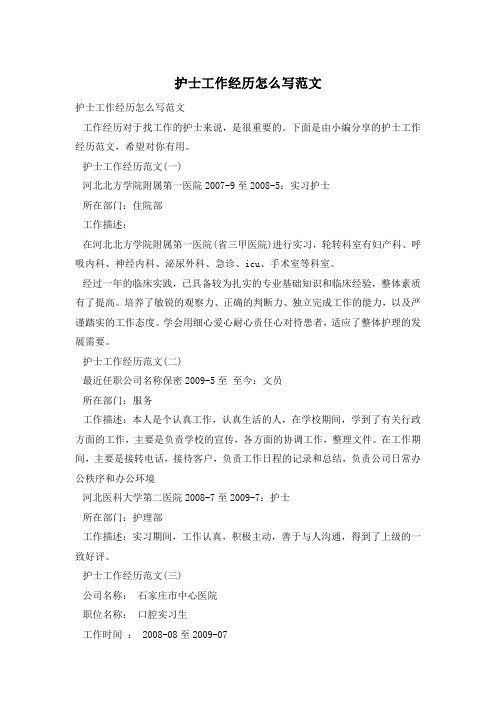护士工作经历怎么写范文