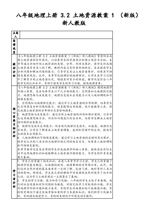 八年级地理上册3.2土地资源教案1(新版)新人教版