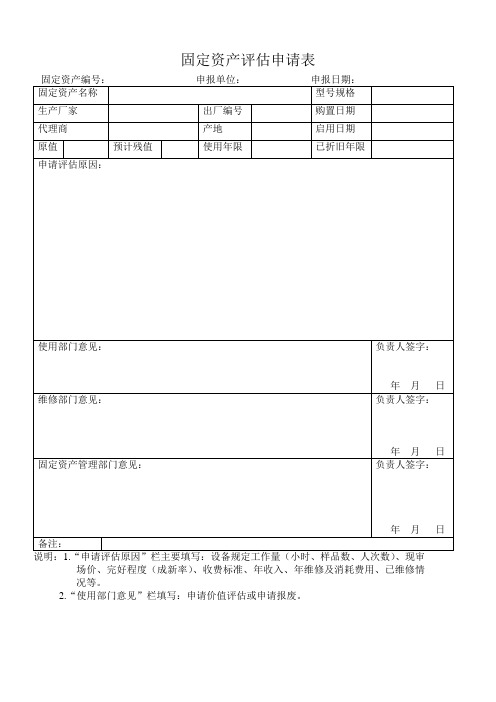 固定资产评估申请表