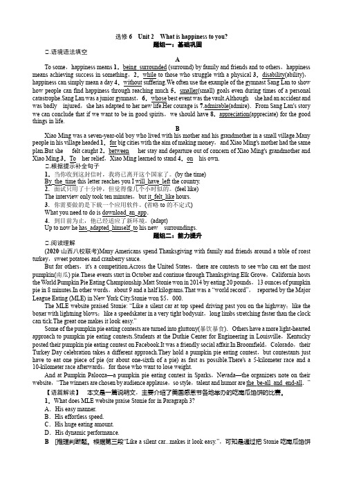 新高考英语一轮复习译林版选修6 Unit 2 What is happiness to you