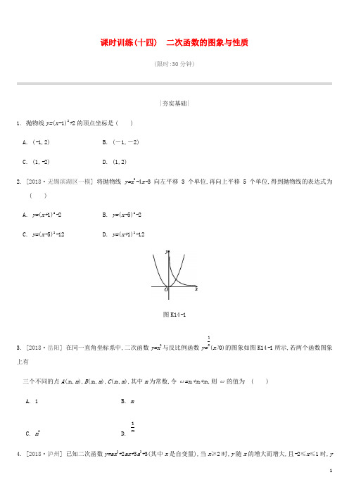 2019年中考数学二轮复习 第三章 函数 课时训练(十四)二次函数的图象与性质练习 (新版)苏科版