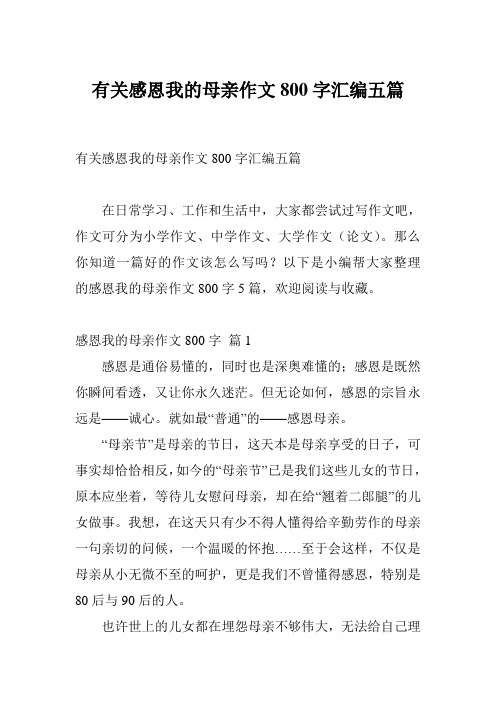 有关感恩我的母亲作文800字汇编五篇