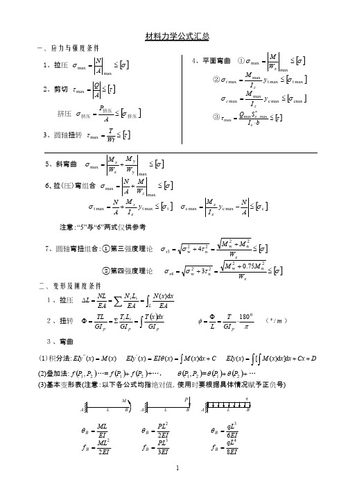 (完整版)材料力学公式汇总,推荐文档