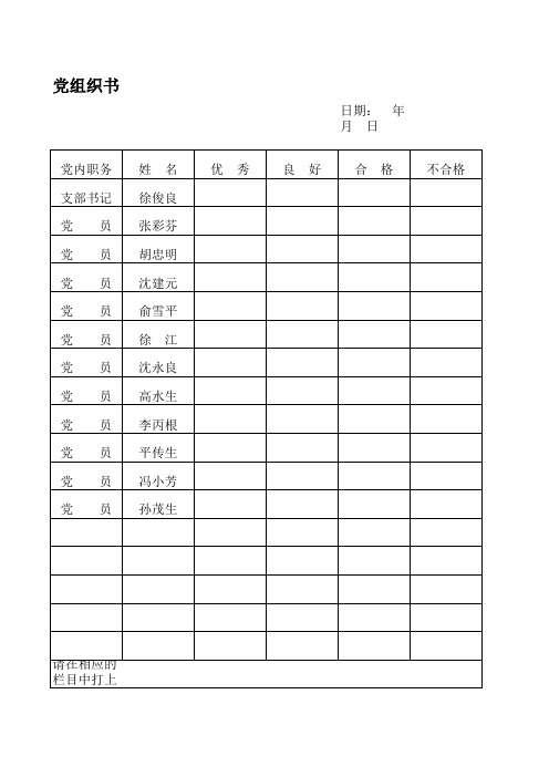 党组织书记党员民主测评表