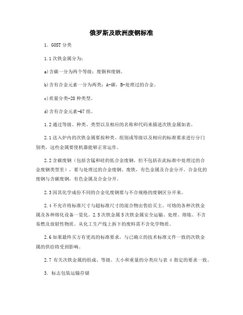 俄罗斯及欧洲废钢标准