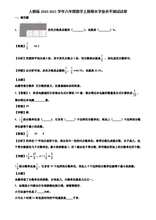 人教版2020-2021学年六年级数学上册期末学业水平测试试卷含解析