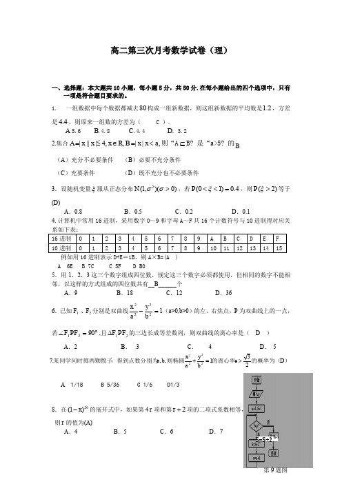 高二第三次月考数学试卷理.doc