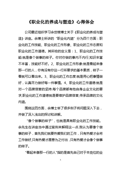 职业化的养成与塑造余世维心得体会