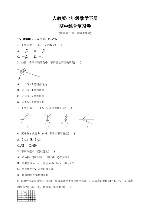 2020-2021学年七年级数学人教版下册  期中综合复习卷(含答案)