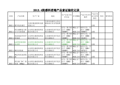 消毒产品索证验收记录