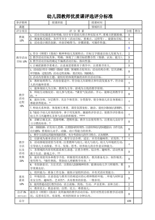 幼儿园教师优质课评分表