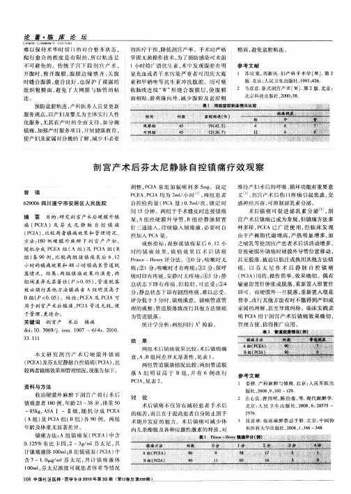 剖宫产术后芬太尼静脉自控镇痛疗效观察