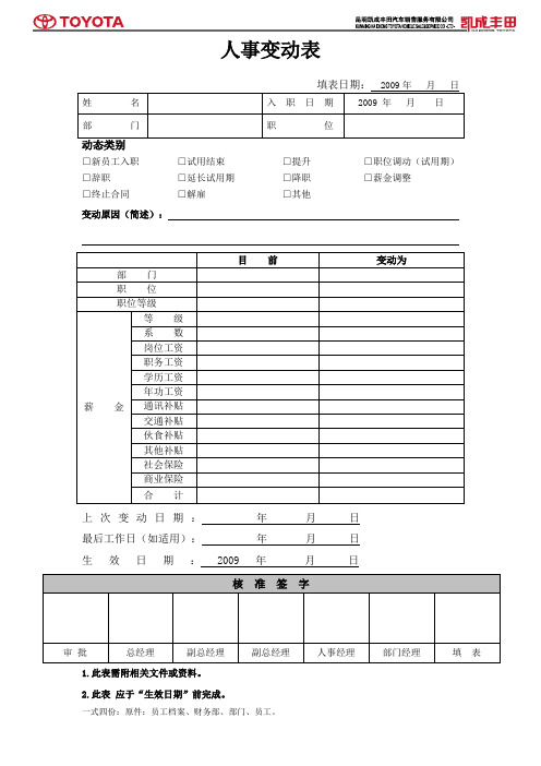 人事变动表