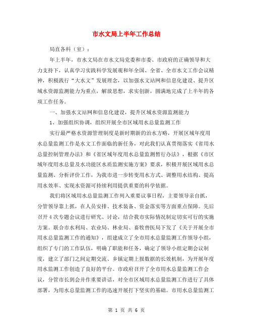 市水文局上半年工作总结