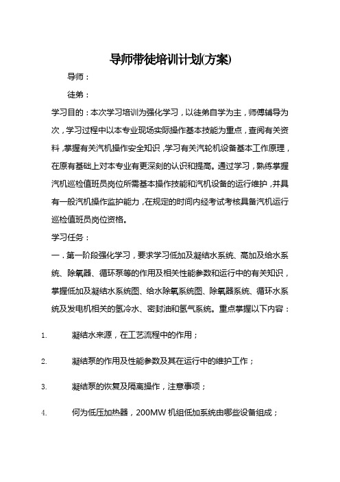 导师带徒培训计划(方案)