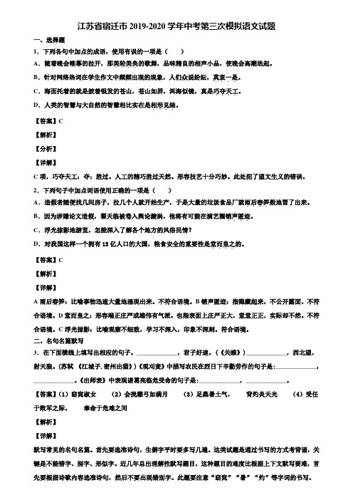 江苏省宿迁市2019-2020学年中考第三次模拟语文试题含解析