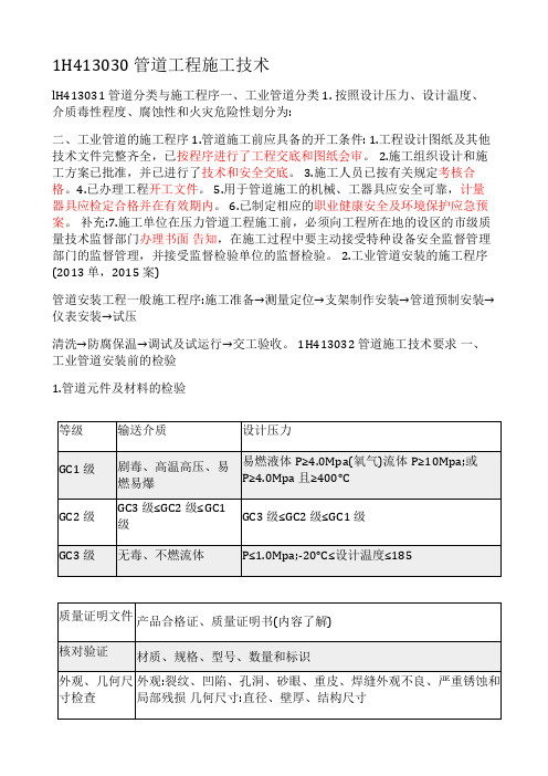 一建《机电工程管理与实务》 机电工程技术 管道工程施工技术