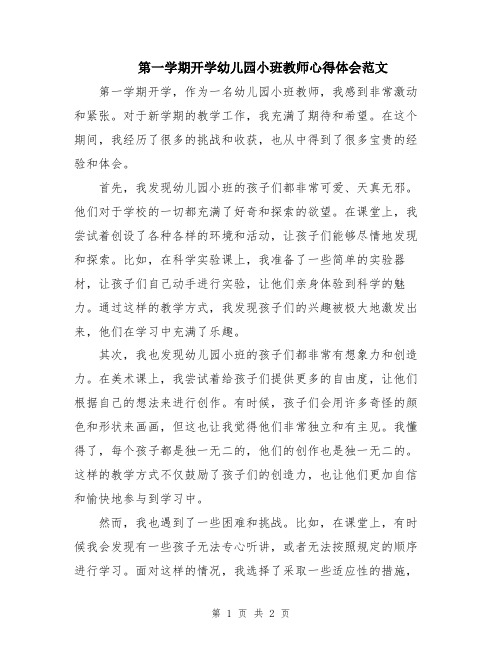 第一学期开学幼儿园小班教师心得体会范文