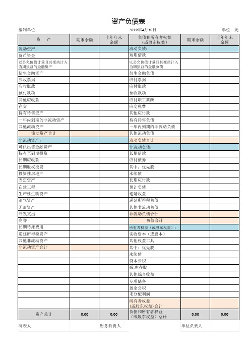 2019年最新资产负债表(财会[2019]6号)