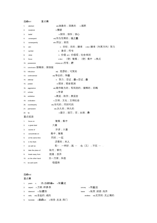 人教版高中英语必修六重点单词短语