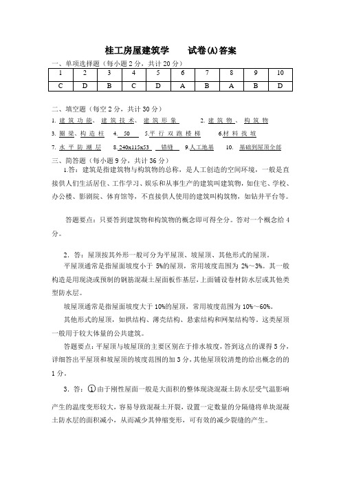 房屋建筑学试卷A答案 (1)