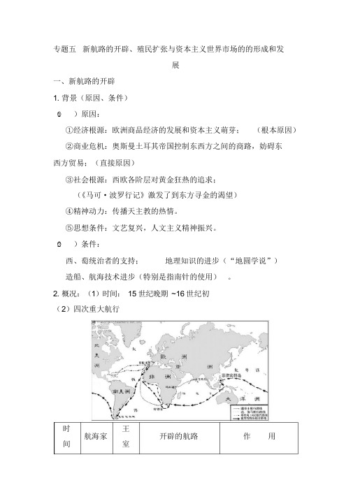 2021年高考历史大一轮专题复习重点知识提纲：专题五新航路的开辟、殖民扩张与资本主义世界市场的的形成
