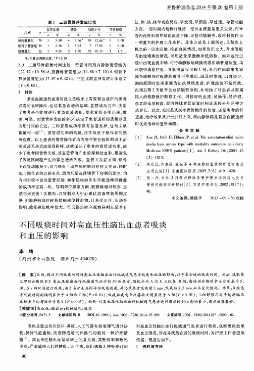 不同吸痰时间对高血压性脑出血患者吸痰和血压的影响