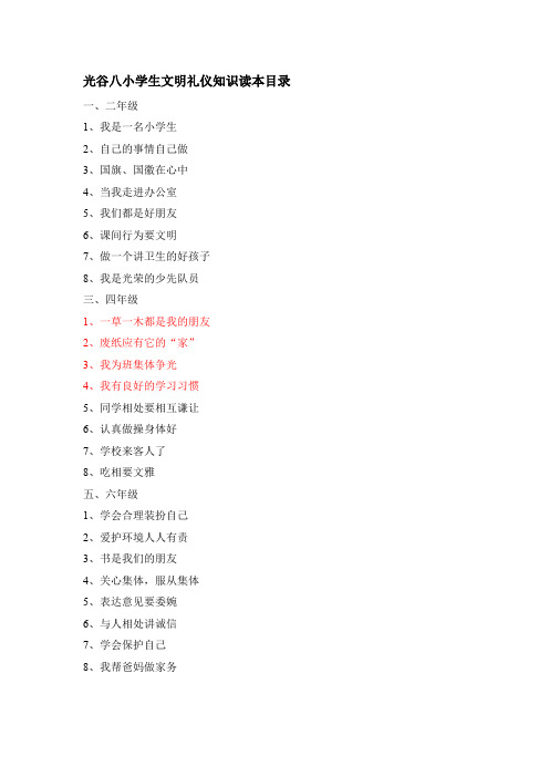 光谷八小学生礼仪知识读本目录