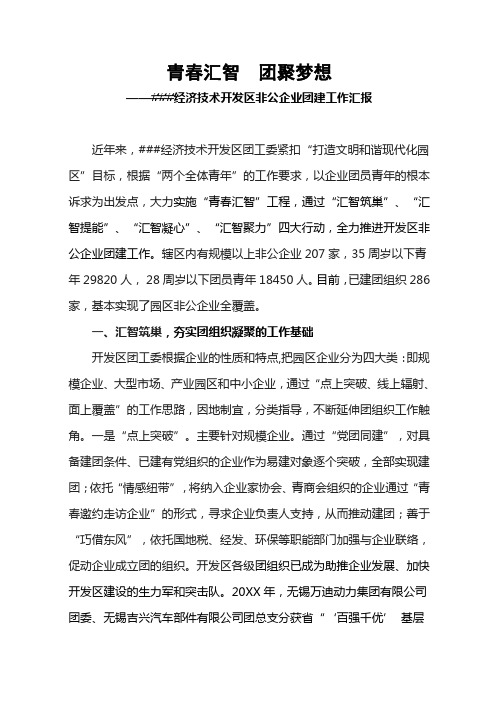 青春汇智  团聚梦想经济技术开发区非公企业团建工作汇报