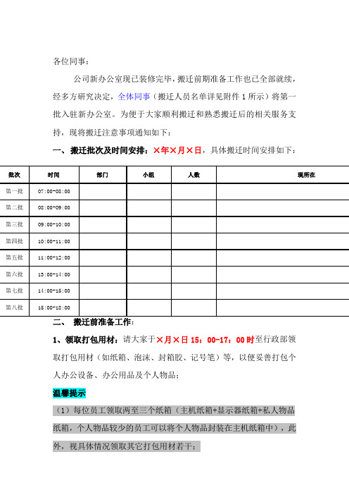 关于××公司搬迁注意事项的通知