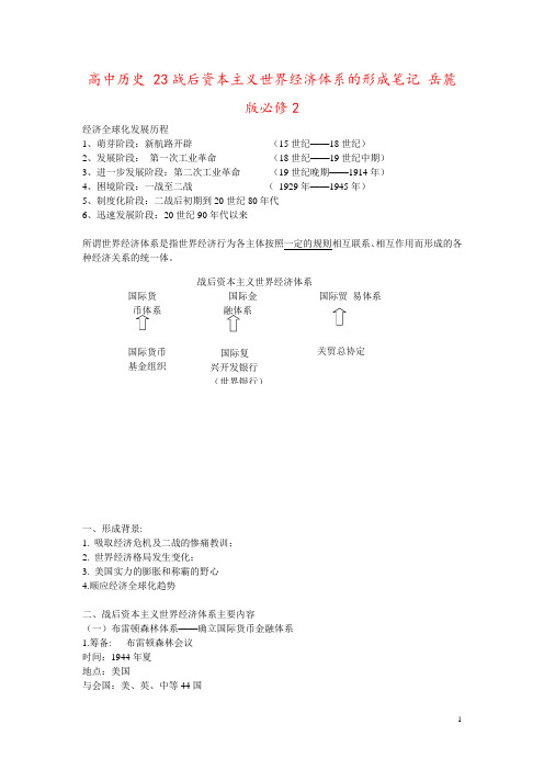 高中历史 23战后资本主义世界经济体系的形成笔记 岳麓版必修2