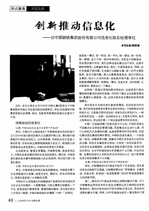 创新推动信息化——访中国钢铁集团股份有限公司信息化部总经理李红