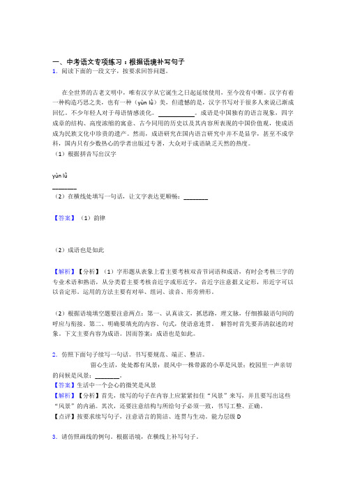 初中中考 语文根据语境补写句子练习题及答案