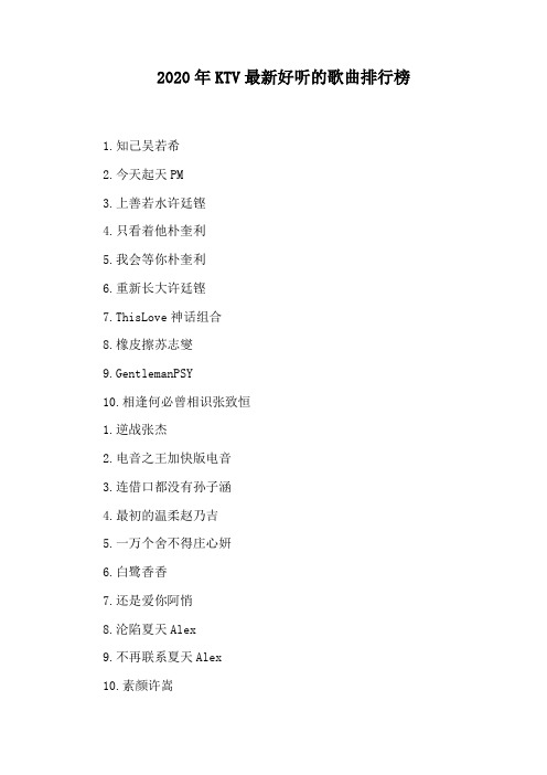 2020年KTV最新好听的歌曲排行榜