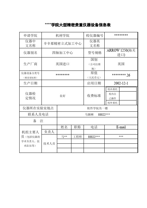九江学院大型精密贵重仪器设备信息表【模板】