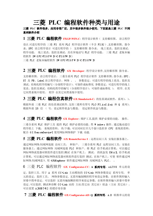 三菱 PLC 编程软件种类与用途