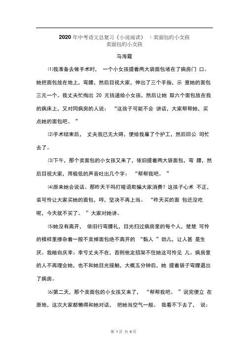 2020年中考语文总复习《小说阅读》：卖面包的小女孩