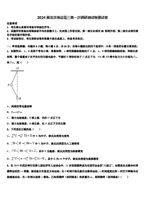 2024届北京海淀高三第一次调研测试物理试卷含解析