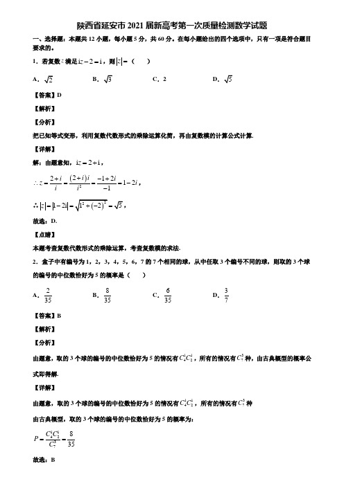 陕西省延安市2021届新高考第一次质量检测数学试题含解析