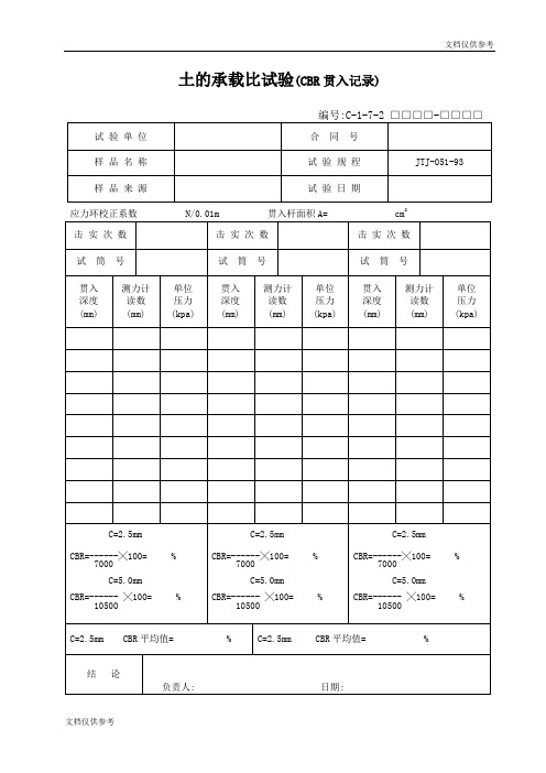 土的承载比试验(CBR贯入记录)
