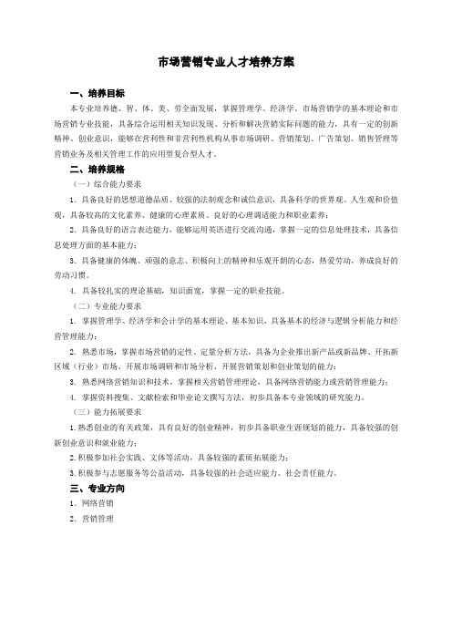 市场营销专业人才培养方案