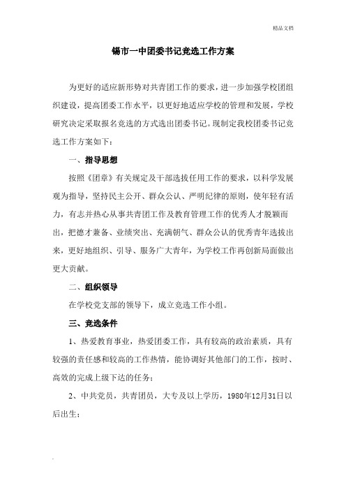 团委书记竞选工作方案