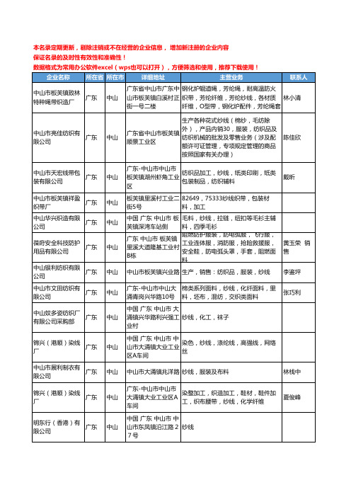 2020新版广东省中山纱线工商企业公司名录名单黄页大全116家