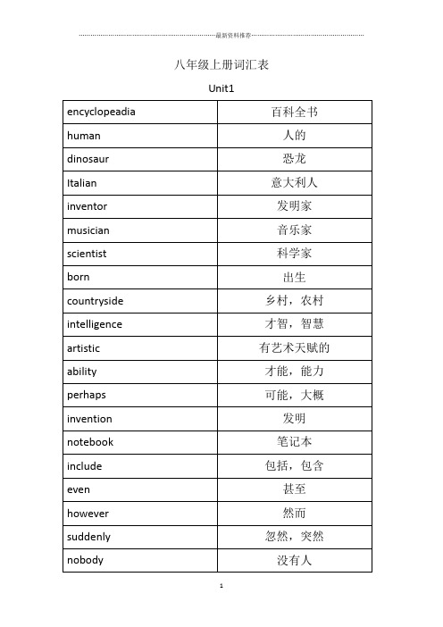 深圳初二词汇表精编版