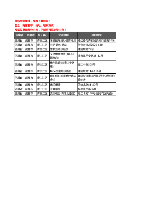 新版四川省成都市青白江区婚纱摄影企业公司商家户名录单联系方式地址大全10家